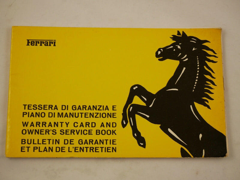 Ferrari Warranty Booklet - Ferrari 308 Owners Manual_Warranty Card Book