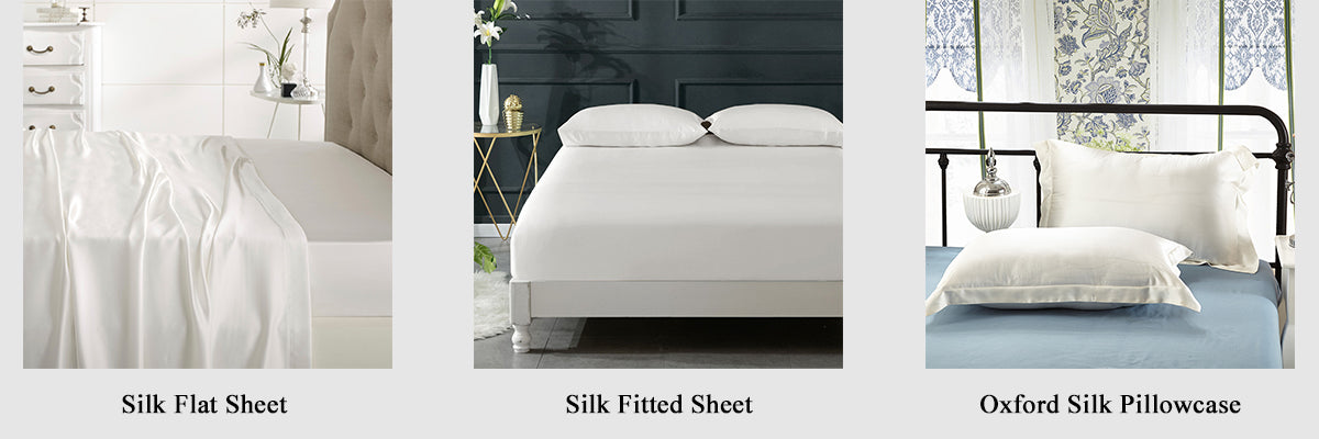 Olesilk 19 Momme 5 Pieces Silk 100% Pure Mulberry Silk Bedding Sets ( 1  Duvet Cover + 1 Flat Sheet + 1 Fitted Sheet + 2 Zipper Pillowcases )