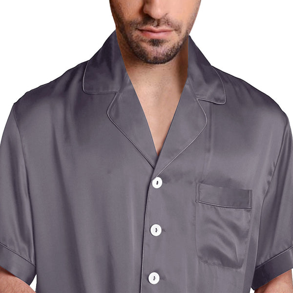 Olesilk Men's 19 Momme Breathable Short Silk Pyjamas Set, Short Sleeve Top&Shorts, 100% Pure Mulberry Silk