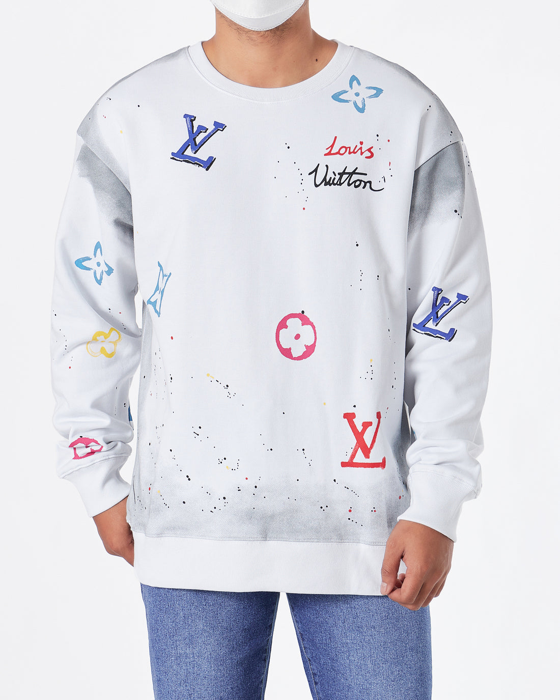 LV Heart Colorful Monogram Unisex White Sweater 34.90