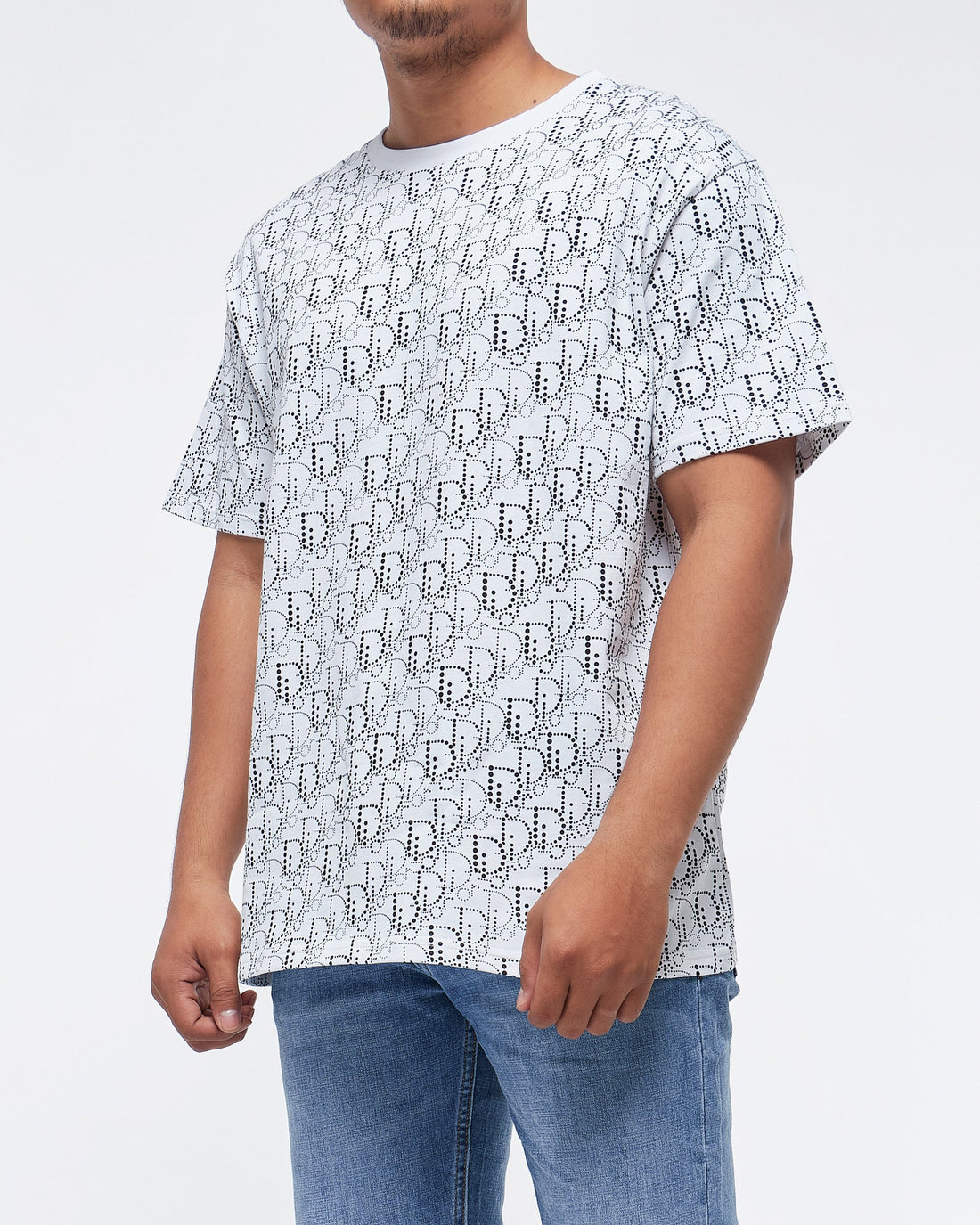 LV Monogram Embossed Over Printed Men White T-Shirt 22.90