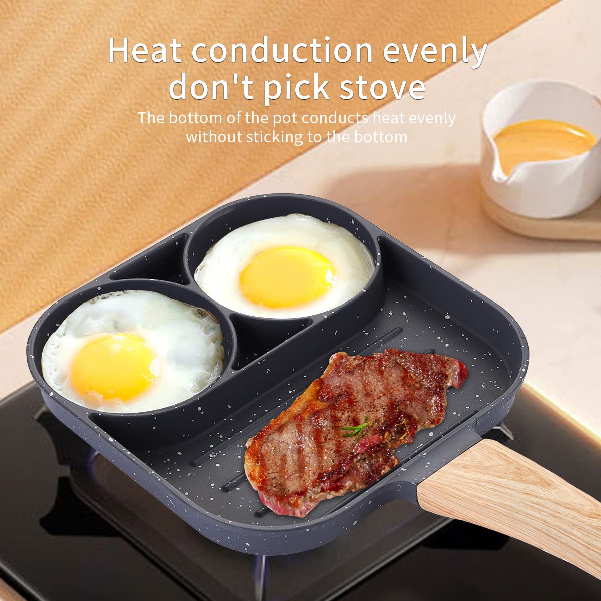 Egg Frying Pan Nonstick, Egg Pan Pancake Pan Sectional Frying Pan for  Breakfast, 3 Section Square Grill Pan Divided Frying Pan for Gas Stove &  Induction - Yahoo Shopping