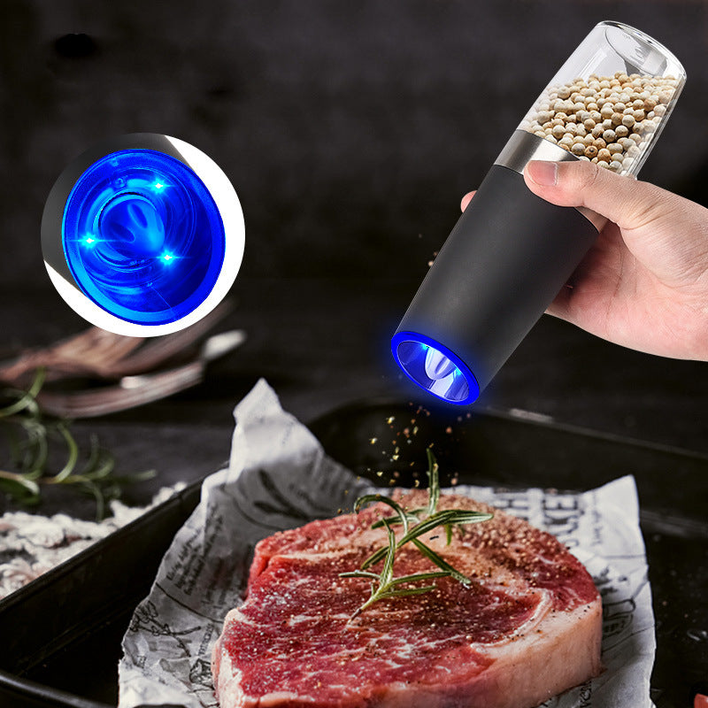  Electric Salt and Pepper Grinder Set, Gravity Sensor, Automatic  Pepper Mill, One Hand Operation, Battery-Operated with Adjustable  Coarseness, Blue Led Light (Sliver 2 Pack): Home & Kitchen