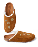 glitter personalised gold star dust moccasin tan slippers slip on 