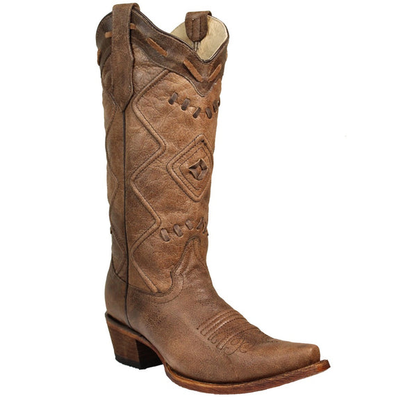 Women's Corral Circle G Embroidered Woven Snip Toe Western Boots Brown ...