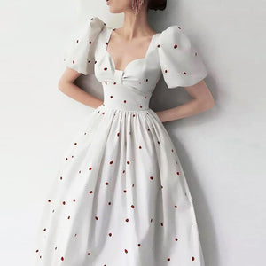 Strawberry Puff Vintage Retro French Style Print Luxury Runway Designer Long Dresses