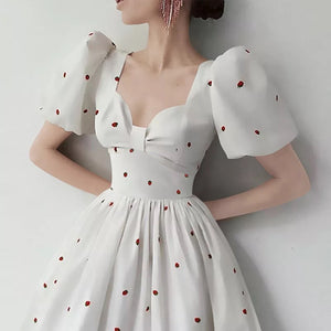 Strawberry Puff Vintage Retro French Style Print Luxury Runway Designer Long Dresses