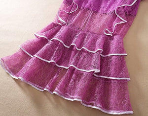 Runway High Quality Tulle Lace Ruffle Off Shoulder Fishtail Long Dress