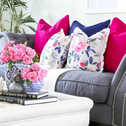 Floral cushions with Solid colours