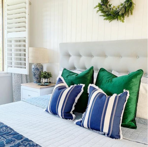 blue striped cushions