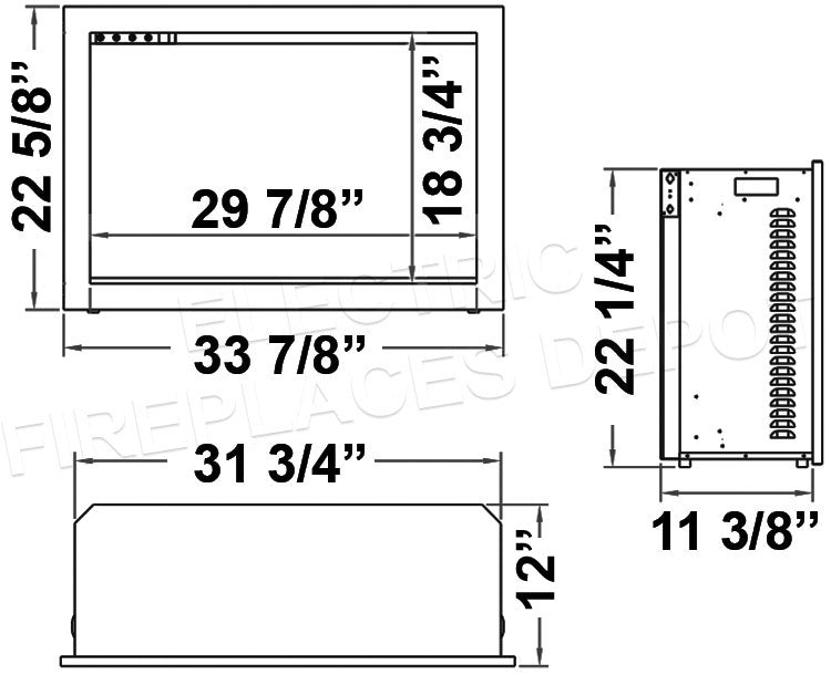 Amantii Traditional Bespoke 33-Inch Built-In Indoor Outdoor Smart Electric Firebox Insert TRD-33-BESPOKE Dims