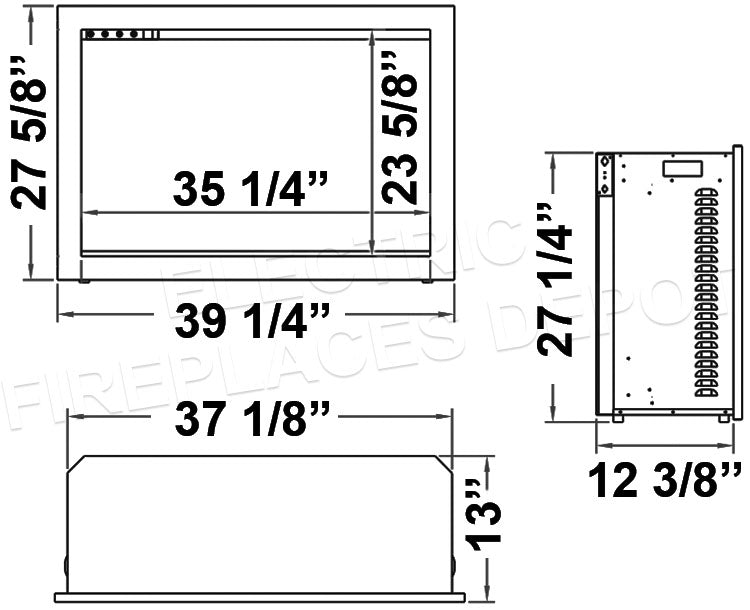 Amantii Traditional Bespoke 38 Inch Built-In Indoor Outdoor Smart Electric Firebox Insert TRD-38-BESPOKE Dims