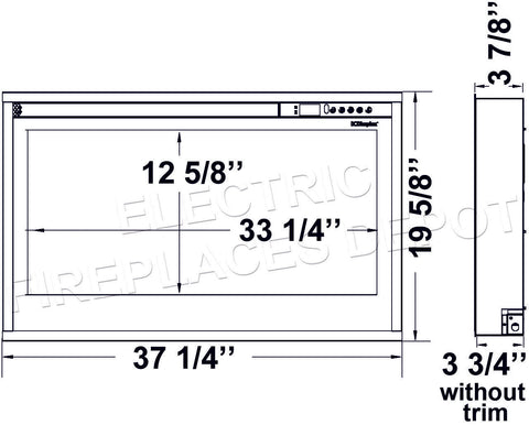 Dimplex Multi-Fire Slim 36 Inch Recessed Wall Mount Linear Smart Electric Fireplace Insert - PLF3614-XS Dimensions