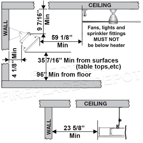 Dimplex DIR 3000W Outdoor Indoor Electric Heater | DIR Infrared Electric Heater | DIR30A10GR Clearances