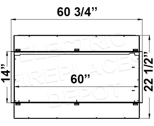 Flamerite Fires E-FX 60-inch 3-Sided 2-Sided Built In Electric Fireplace - FLR-FP-EFX-1500 | Multi Side View E-FX Series  Dims