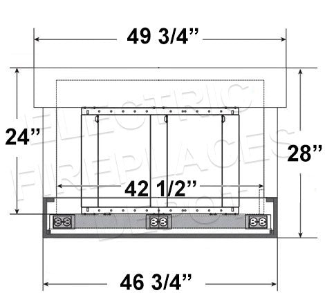 SimpliFire Scion Trinity 50 in Wall Mount Electric Fireplace Mantel Package - SF-SCT43-BK SF-SCT43-MANTEL Dims