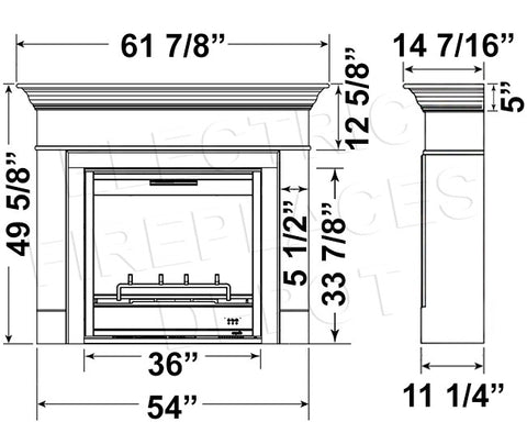 SimpliFire Wescott Mantel with Inception 36-in Traditional Virtual Electric Fireplace Folio Front SF-INC36 MK-WS-INC36 Dims