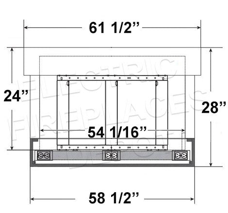 SimpliFire Scion Trinity 62 in Wall Mount Electric Fireplace Mantel Package - SF-SCT55-BK SF-SCT55-MANTEL Dims