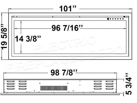 Modern Flames Orion Slim 100 Inch Heliovision Virtual Recessed Wall Mount Electric Fireplace - OR100-SLIM Dimensions