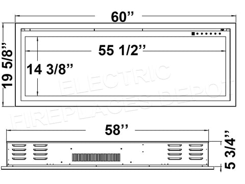 Modern Flames Orion Slim 60 Inch Heliovision Virtual Recessed Wall Mount Electric Fireplace - OR60-SLIM Dimensions