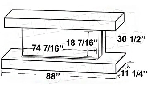 Modern Flames Orion Multi 88 inch 3-Sided Electric Fireplace Wall Mount Studio Suite Mantel White WSS-OR76-RTF Dims