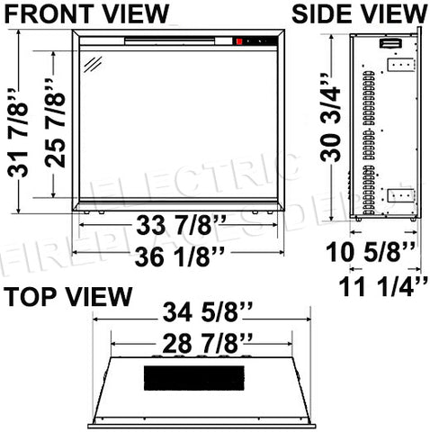 Napoleon Element 36 inch Built In Electric Firebox Insert - Electric Firebox Heater - NEFB36H-BS - CEFB36H-BS Dimensions