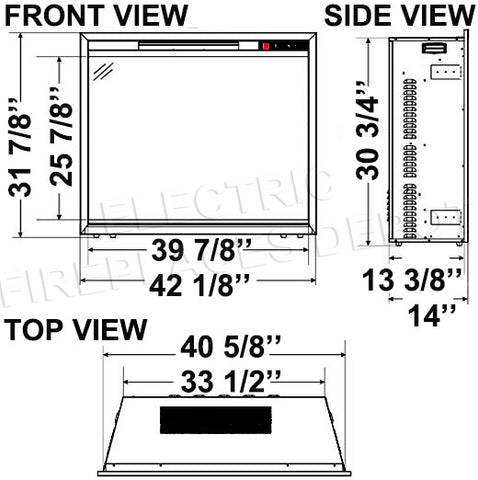 Napoleon Element 42 inch Built In Electric Firebox Insert - Electric Firebox Heater - NEFB42H-BS - CEFB42H-BS  Dimensions