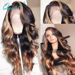 Long Deep Side Part Lace Front Human Hair Wigs Body Wave Ombre Highlights Brazilian Remy Hair Pre Plucked Hairline 13x6 Qearl