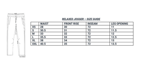 AO Joggers Size Guide