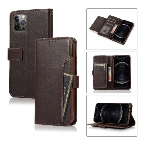 Brown Leather Iphone 12 Pro Max Wallet Case Saharacase