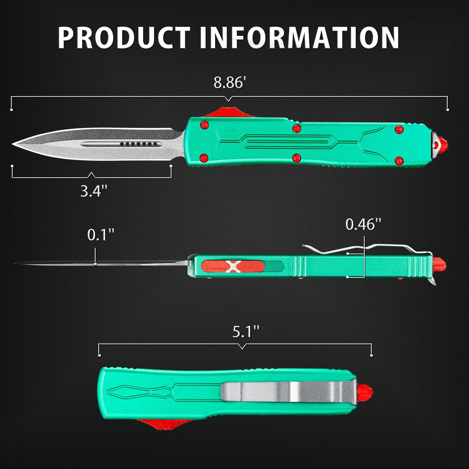 Nedfoss Hunter OTF Knife 3.4" D2 Blade , Double Action Automatic Knife, Green