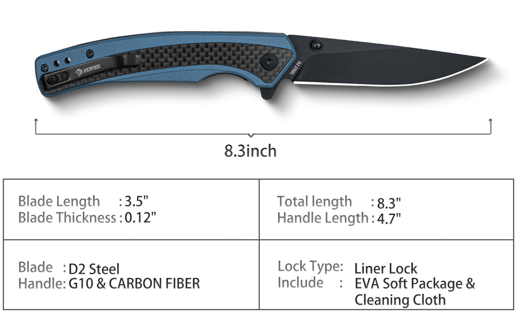 NedFoss Dolphin Pocket Knife,Carbon-Fiber and  D2 Steel Blade