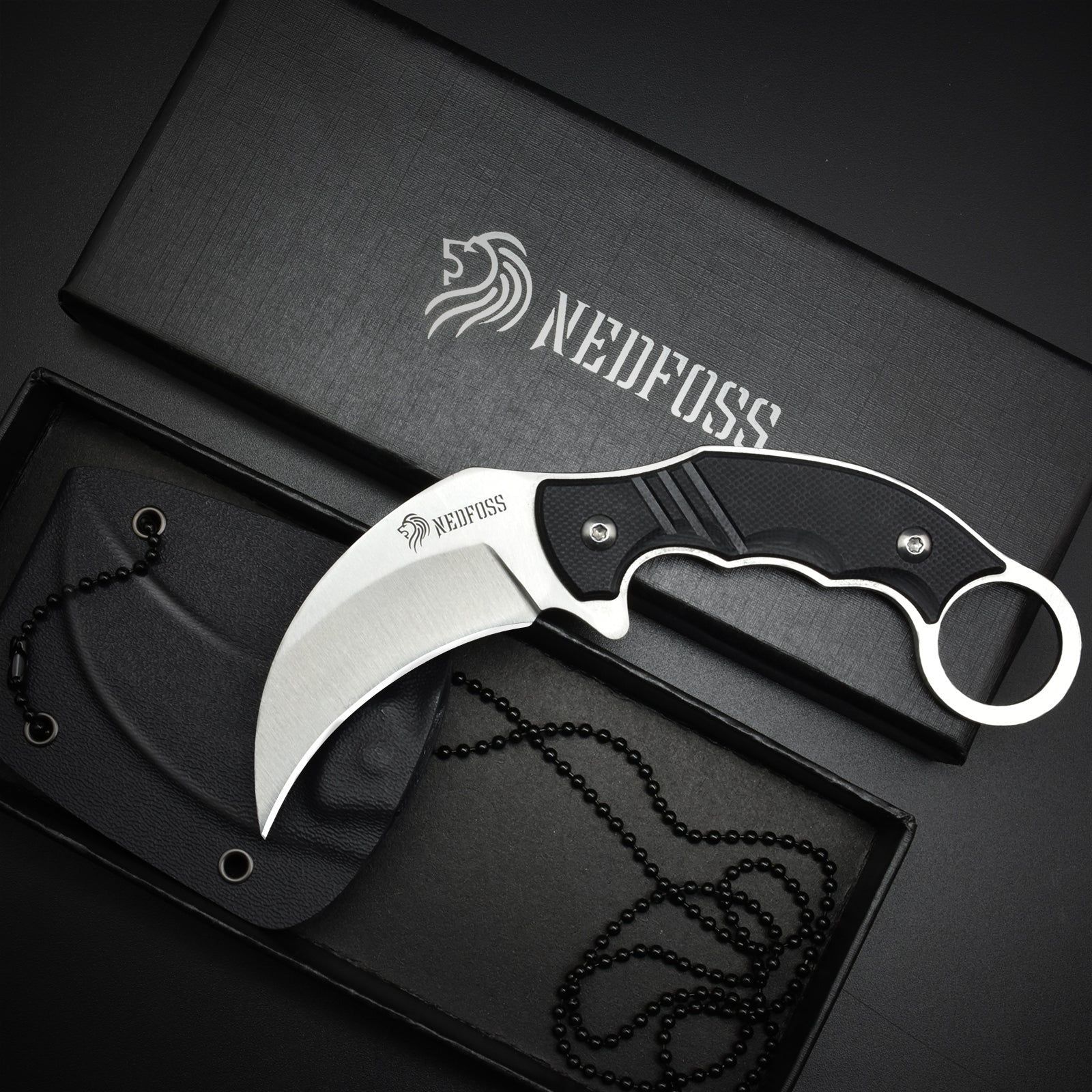 NedFoss Condor Neck Knife, Mini Self Defense Tactical Knife, Karambit Knives with Kydex Sheath