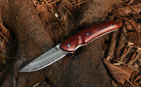 Polar-Bear Damascus Pocket Knife with Damascus Steel Blade