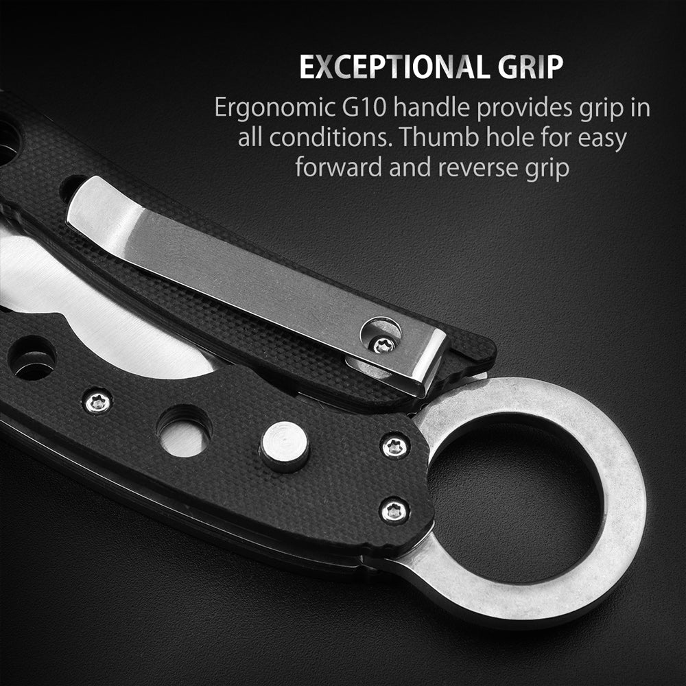 Nedfoss EDC Claw Knife Butterfly Knife, Folding Krambit Knife with G10 Handle, Button Lock