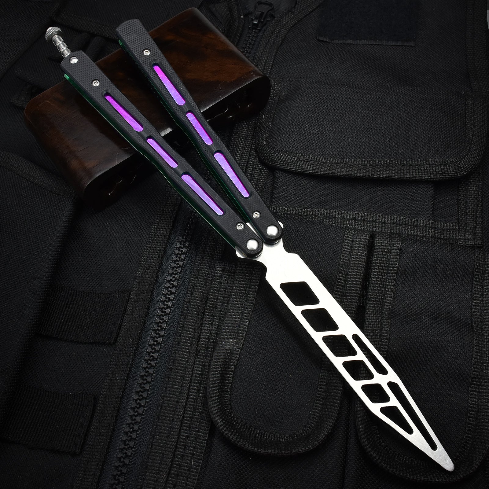 NedFoss Butterfly Knife Trainer with G10 Handle, Practice Balisong Runs on Bearings, Pink