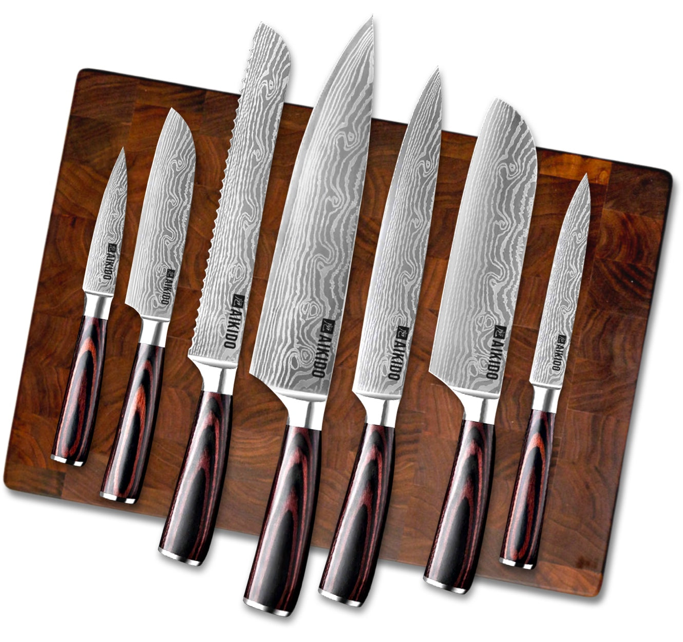 Signature 7-Piece Kitchen Knife Set with Acacia Wood Magnetic Knife Holder  – Aikido Steel