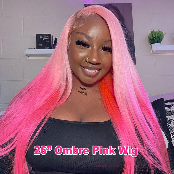Ombre Hair Pink Straight Human Hair Lace Front Wigs Fashion Colored Wigs –  reshine hair