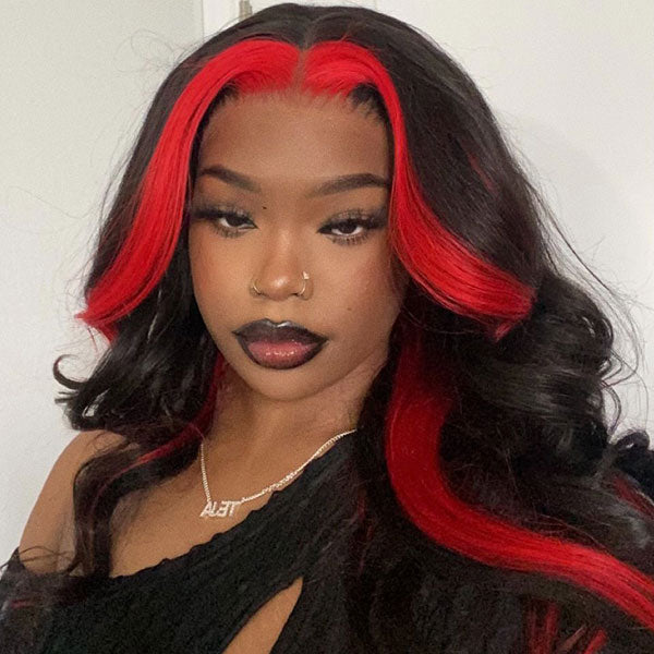 Viral Red Skunk Stripe Hair Body Wave Human Hair Lace Front Wigs – reshine  hair