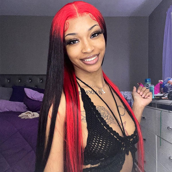 red & black Halloween wig