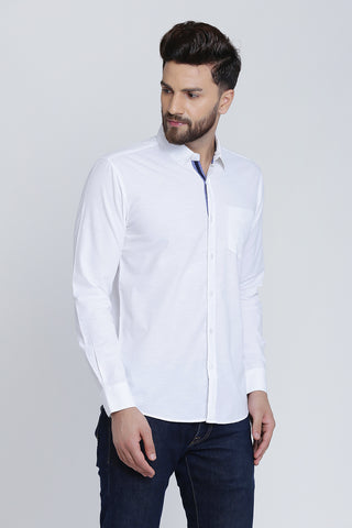 White Cotton Plain Full Sleeves Slim Fit Shirt