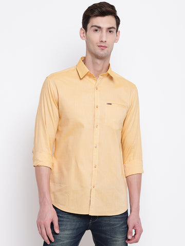 Yellow Solid Cotton Full Sleeves Shirt