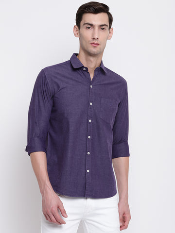 Cotton Full Sleeves Purple Casual Shirt