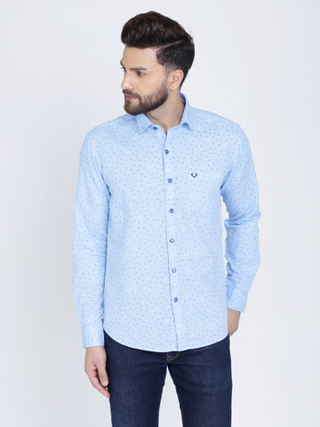 Blue Cotton Print Smart Fit Casual Shirt