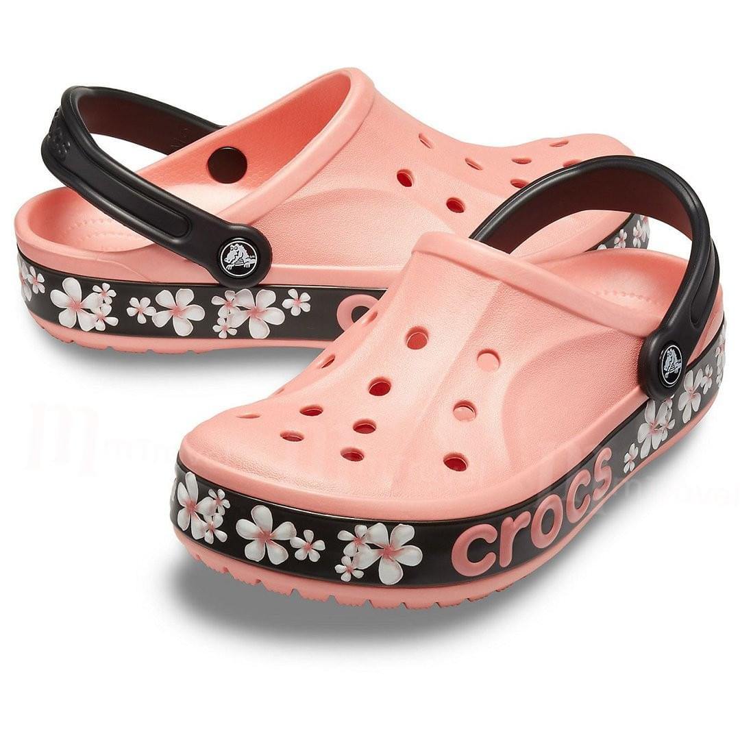 pink floral crocs