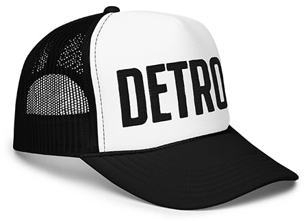 Pure Detroit Trucker Hat - Embroidered - Black / White - Pure Detroit