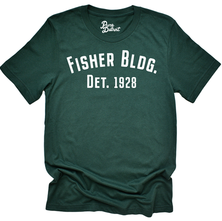 Fisher Building 1928 T-Shirt by Pure Detroit - Forest Green