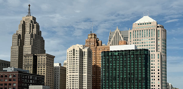 Detroit skyline including the Penobscot Building, Buhl Building and Guardian Building - Pure Detroit Skyscraper Tour