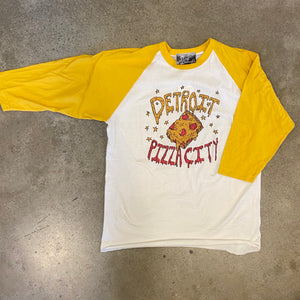 Detroit Pizza City Baseball Tee / White + Yellow / Unisex Unisex Apparel   