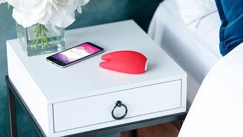 We-Vibe Gala with smartphone showing We-Connect app on bedside table | Nikki Darling Australia